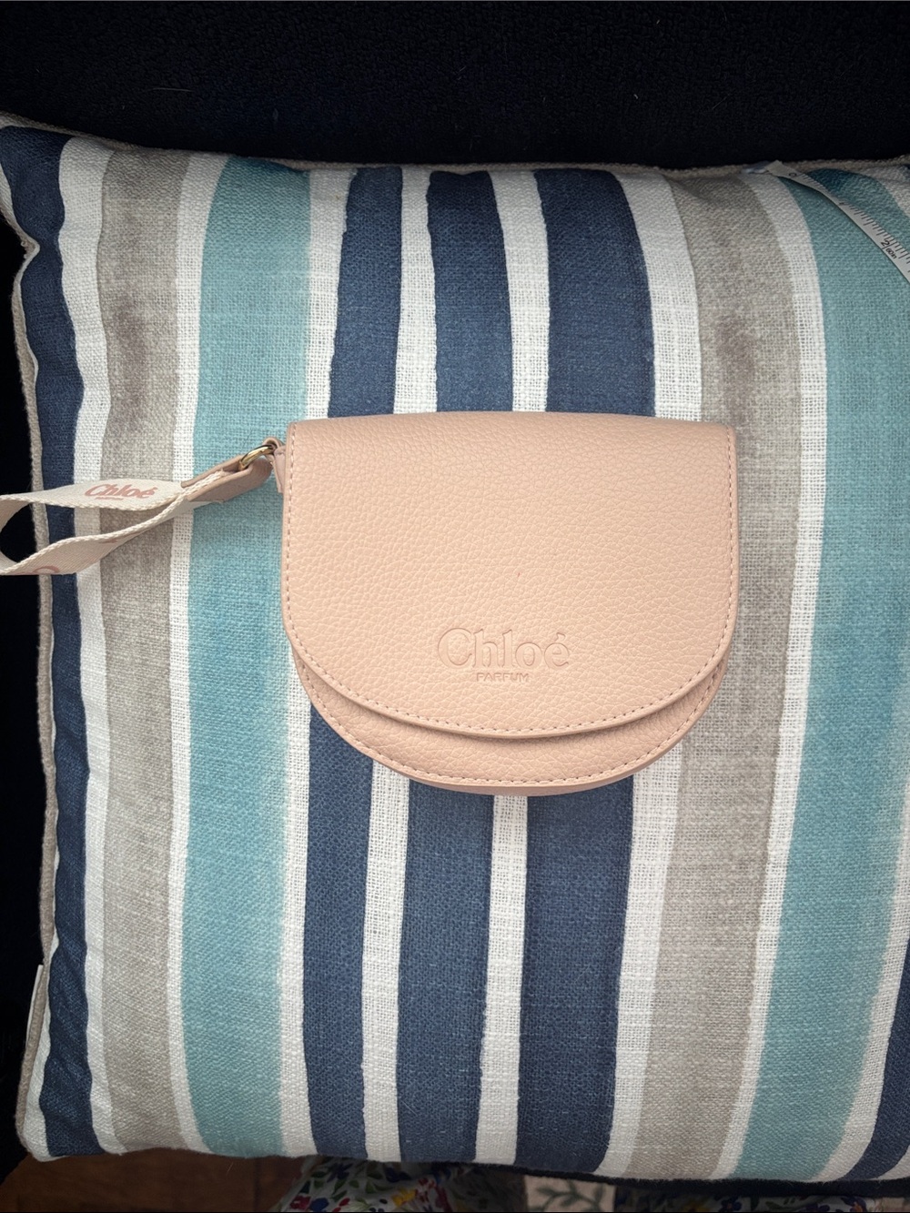 CHLOE BRAND Blush colored Pebbled Vegan Leather Parfum wristlet. - Picture 5 of 13